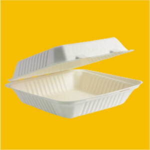 8 x 8 inch 1 Clamshell Takeaway containers Ecofriendly-Bagasse Cups