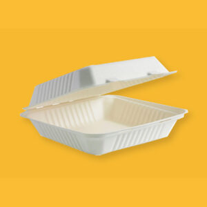 9 x 9 inch 1 Clamshell Takeaway Containers Ecofriendly Bagasse Cups