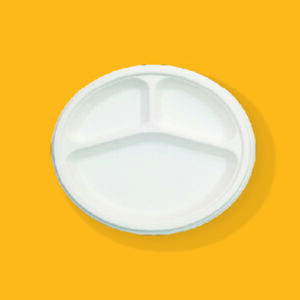 9 inch 3 Compartment Ecofriendly Bagasse Plate